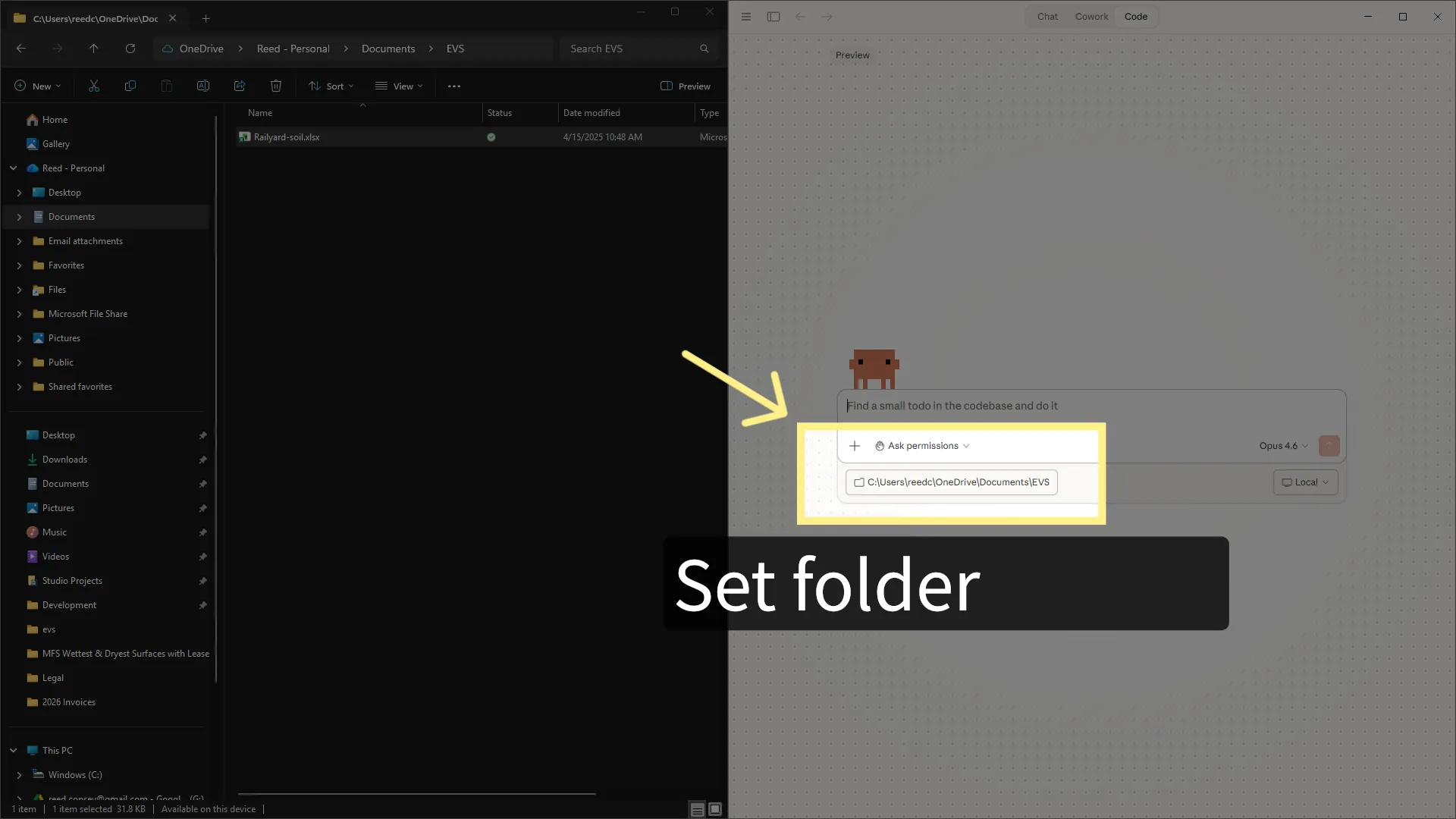 Choose the folder in Claude Code